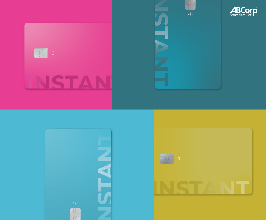 Illustration of instant issue branded debit cards in verious colors