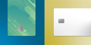 Illustration of two different instant issuance payment cards printed by either retransfer or direct-to-card for financial institutions